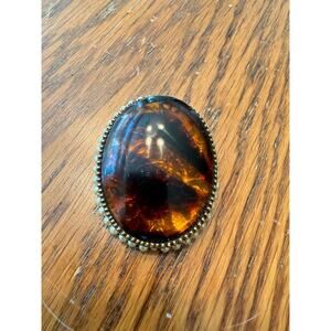 VTG Brooch Pin Gold Tone Honey Amber Murano Style Pearls Costume Jewelry 
Damage